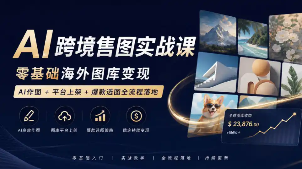 AI跨境售图实战课，零基础海外图库变现，AI作图+平台上架+爆款选图全流程落地-百盟网