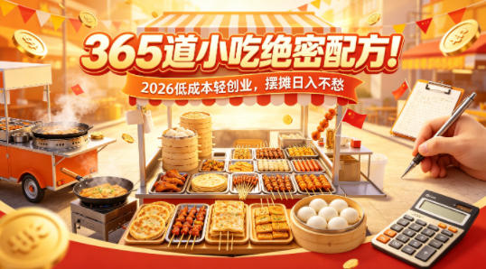 365道小吃绝密配方！2026低成本轻创业，摆摊日入不愁-百盟网