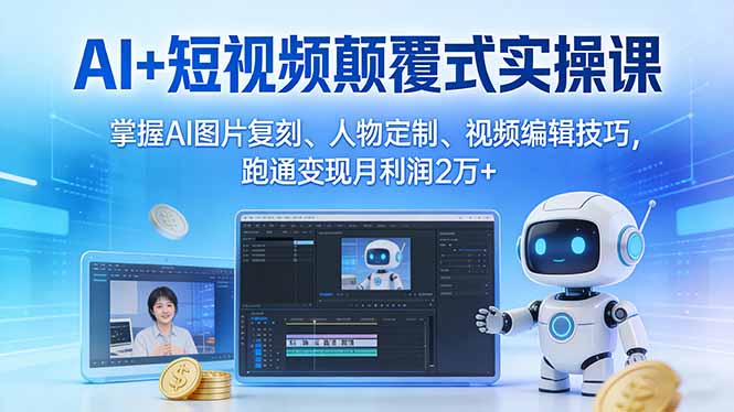 AI+短视频颠覆式实操课:掌握AI图片复刻、人物定制、视频编辑技巧,跑通变现月利润2万+-百盟网