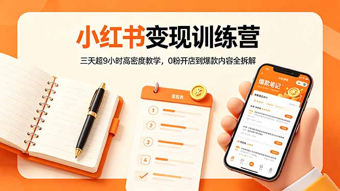 小红书变现训练营：三天超9小时高密度教学，0粉开店到爆款内容全拆解-百盟网