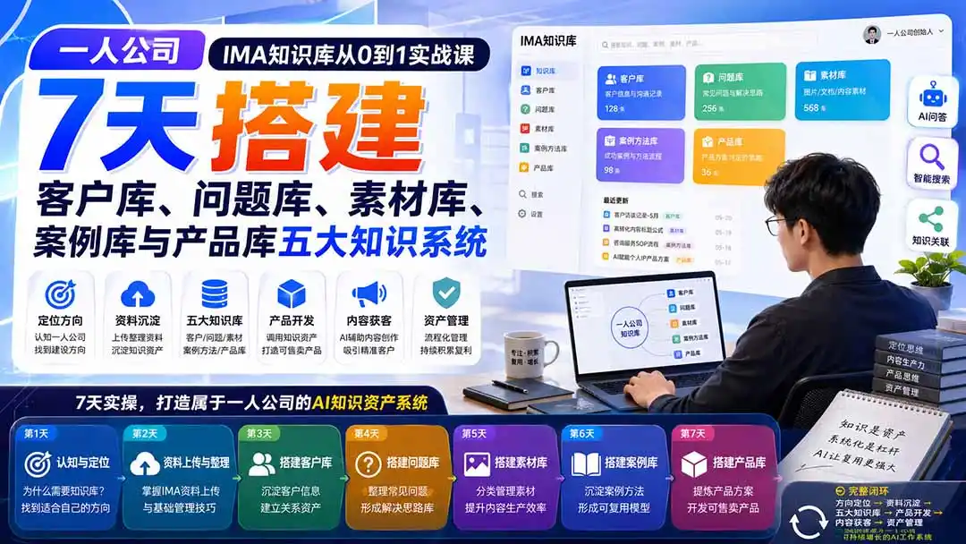 一人公司IMA知识库从0到1实战课：7天搭建客户库、问题库、素材库、案例库与产品库五大知识系统-百盟网