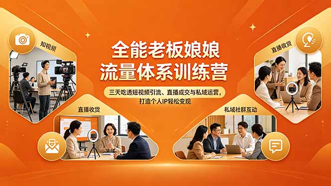 全能老板娘流量体系训练营，三天吃透短视频引流、直播成交与私域运营，打造个人IP轻松变现-百盟网