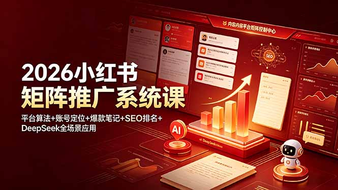 2026小红书矩阵推广系统课：平台算法+账号定位+爆款笔记+SEO排名+DeepSeek全场景应用-百盟网