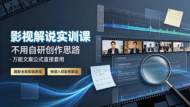 影视解说实训课：不用自研创作思路，万能文案公式直接套用，搭配全套剪辑教程，快速入局影视解说-百盟网