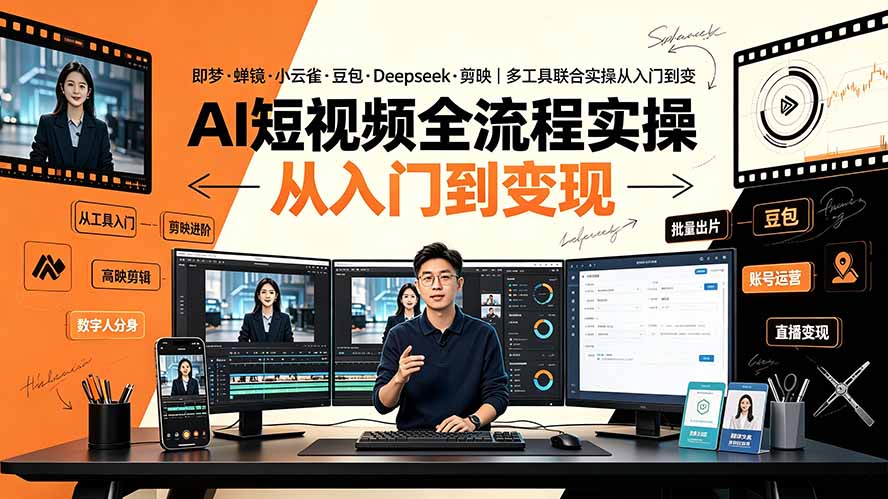 AI短视频全流程实操:即梦·蝉镜·小云雀·豆包·Deepseek·剪映|多工具联合实操从入门到变现-百盟网