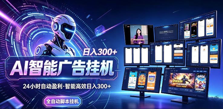 AI智能广告挂G项目,无需人工,单机稳定日入200+,可矩阵放大,24小时不间断刷广告賺收益【揭秘】-百盟网
