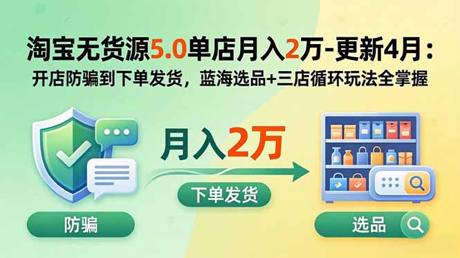 淘宝无货源5.0单店月入2万-更新5月:开店防骗到下单发货,蓝海选品+三店循环玩法全掌握-百盟网