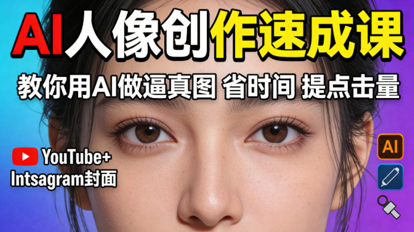 YouTube+Instagram封面没人点？AI人像创作速成课，教你用AI做逼真图，省时间还能提点击量！-百盟网