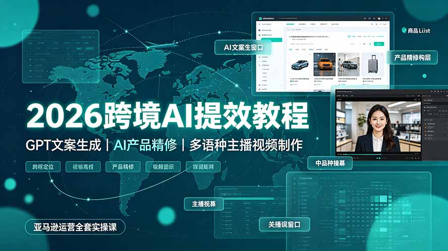 2026跨境AI提效教程·GPT文案生成｜AI产品精修｜多语种主播视频制作，亚马逊运营全套实操课-百盟网