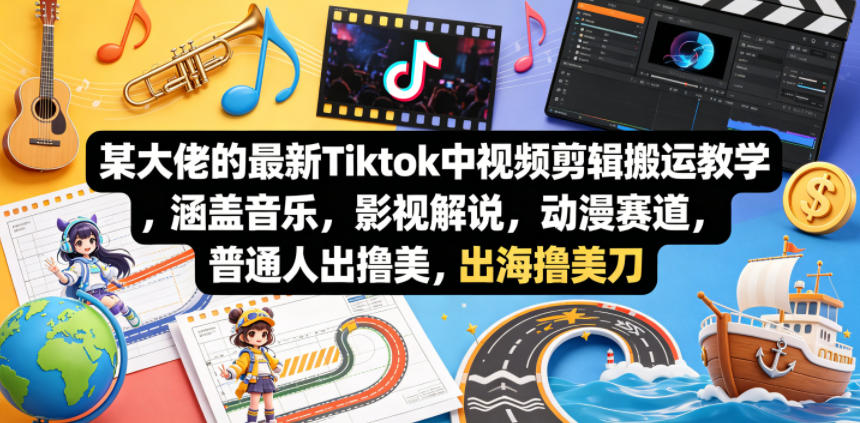 某大佬的最新Tiktok中视频剪辑搬运教学,涵盖音乐,影视解说,动漫赛道,普通人出海撸美刀