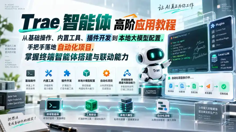 Trae智能体高阶应用教程，从基础操作、内置工具、插件开发到本地大模型配置，手把手落地自动化项目-百盟网