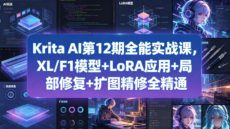 Krita AI第12期全能实战课,XL/F1模型+LoRA应用+局部修复+扩图精修全精通-百盟网