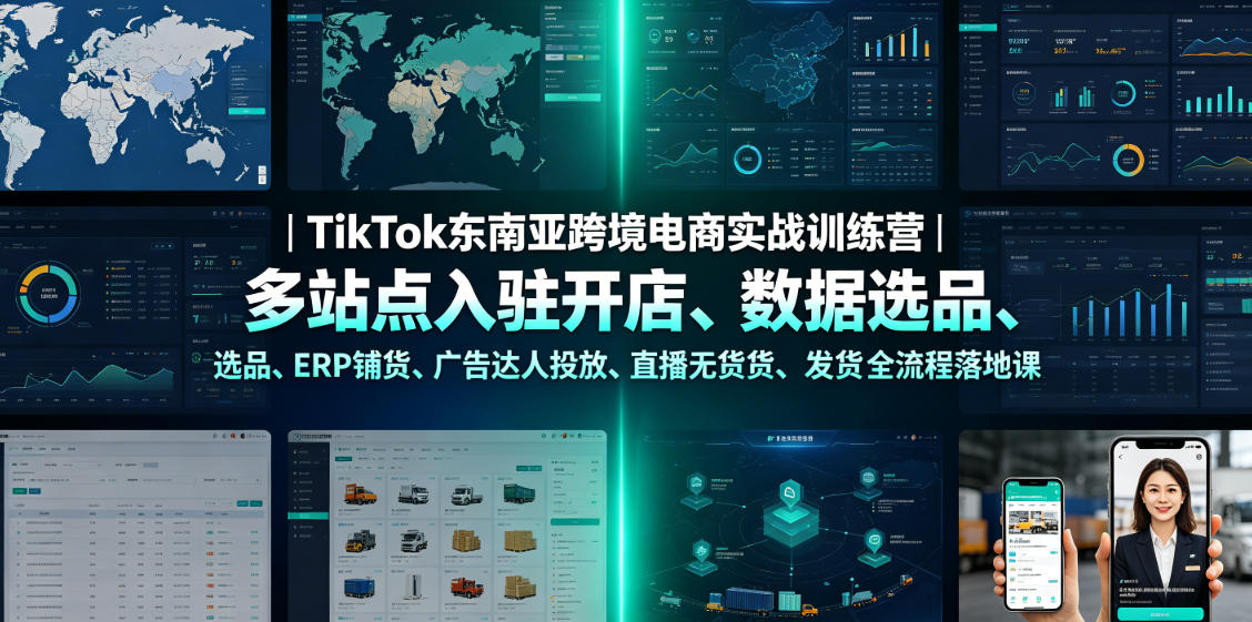 TikTok东南亚跨境电商实战训练营｜多站点入驻开店、数据选品、ERP铺货、广告达人投放、直播无货源发货全流程落地课-百盟网