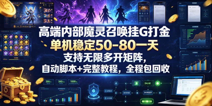 高端内部魔灵召唤挂G打金,单机稳定50-80一天,支持无限多开矩阵,自动脚本+完整教程,全程包回收【揭秘】-百盟网