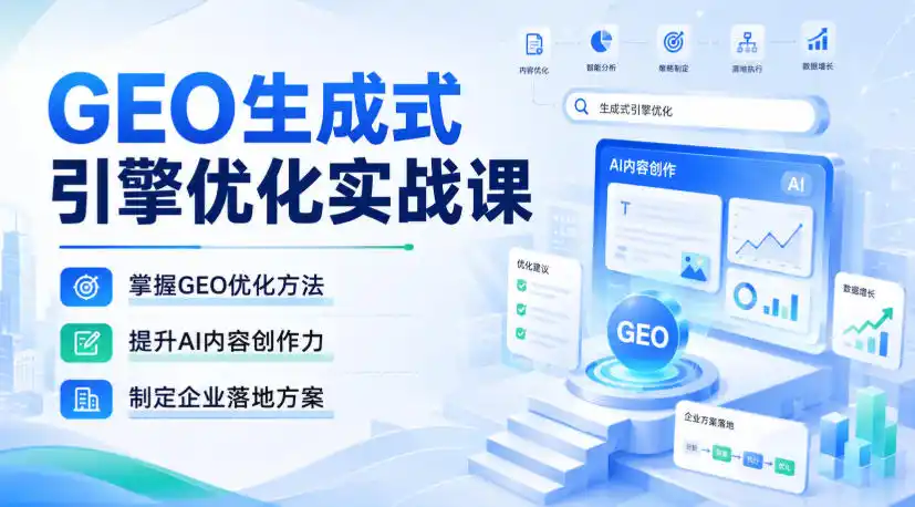GEO生成式引擎优化实战课，掌握GEO优化方法，提升AI内容创作力，制定企业落地方案-百盟网