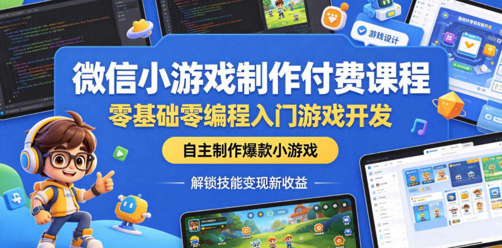 微信小游戏制作付费课程,零基础零编程入门游戏开发,自主制作爆款小游戏,解锁技能变现新收益-百盟网