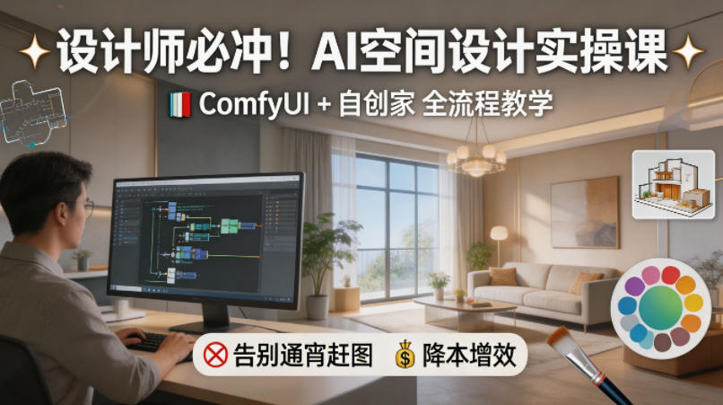 设计师必冲！AI空间设计实操课，ComfyUI+自创家全教学，告别通宵赶图，降本增效-百盟网