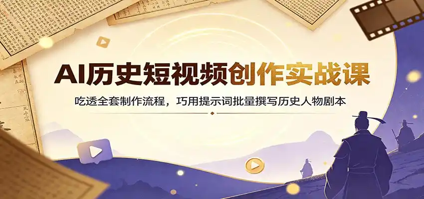 AI历史短视频创作实战课:吃透全套制作流程,巧用提示词批量撰写历史人物剧本-百盟网