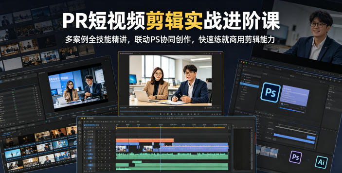 PR短视频剪辑实战进阶课,多案例全技能精讲,联动PS协同创作,快速练就商用剪辑能力-百盟网