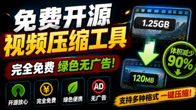Github开源视频压缩瘦身工具,轻松压缩90%,并保持画质清晰,完全免费绿色无广告!VideoSlim