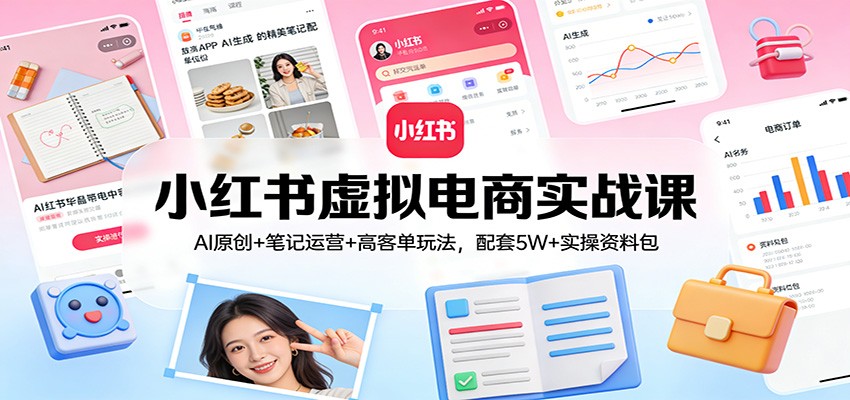 小红书虚拟电商实战课:AI原创+笔记运营+高客单玩法,配套5W+实操资料包-百盟网