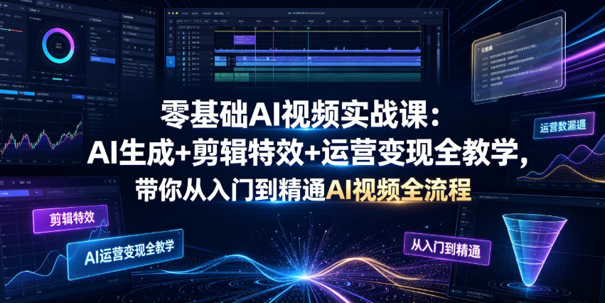 零基础AI视频实战课：AI生成+剪辑特效+运营变现全教学，带你从入门到精通AI视频全流程-百盟网