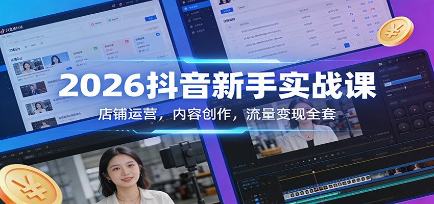 2026抖音新手实战课：店铺运营，内容创作，流量变现全套-百盟网