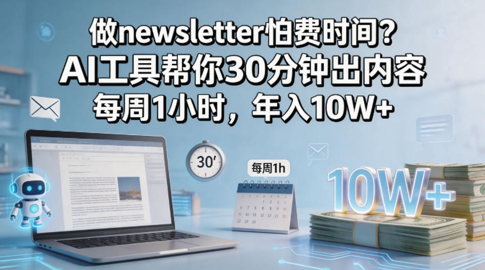 做newsletter怕费时间？AI工具帮你30分钟出内容，每周1小时，年入10W+！【原创双语字幕】-百盟网