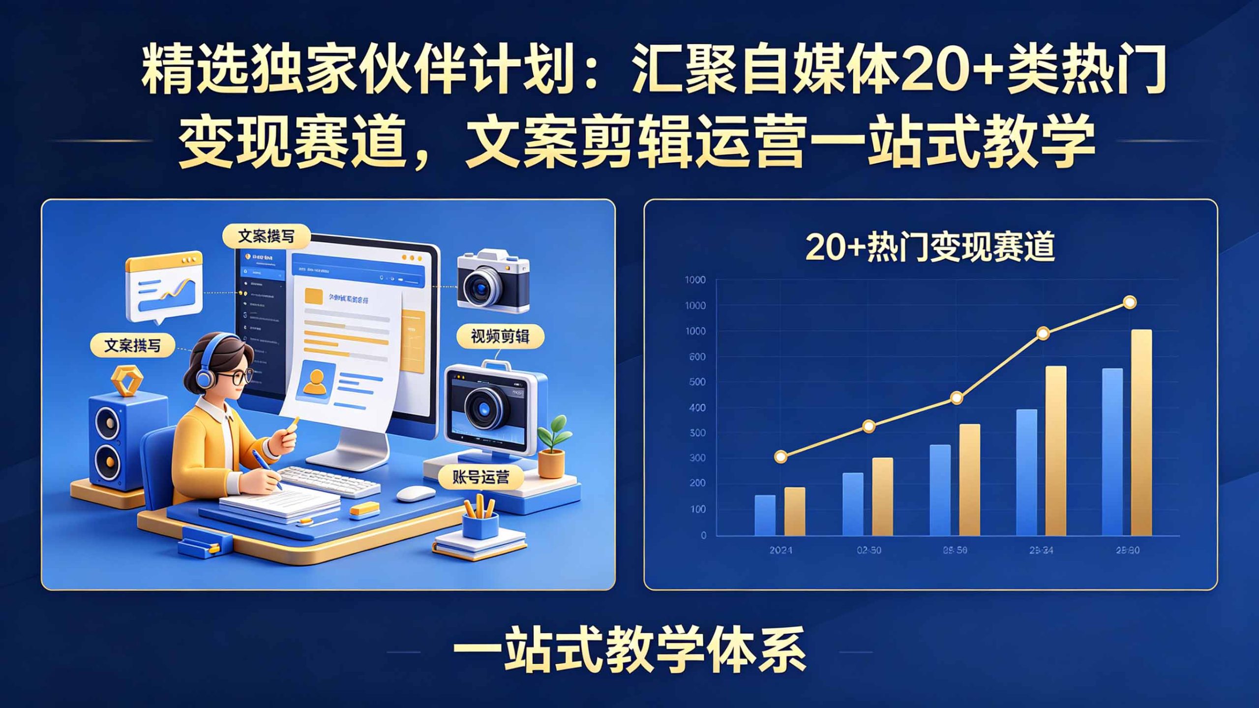 精选独家伙伴计划：汇聚自媒体20+类热门变现赛道，文案剪辑运营一站式教学-百盟网