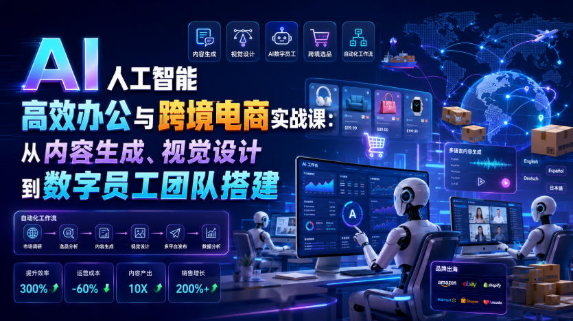 AI人工智能高效办公与跨境电商实战课:从内容生成、视觉设计到数字员工团队搭建-百盟网
