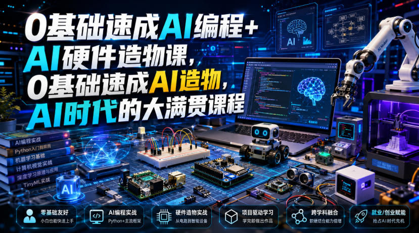 0基础速成AI编程+AI硬件造物课，0基础速成AI造物，AI时代的大满贯课程-百盟网