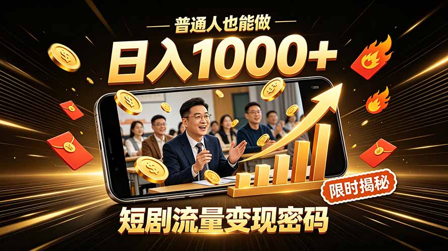 一部手机做短剧分发，不用真人出镜、不用拍摄剧本，快手流量变现日赚千元-百盟网