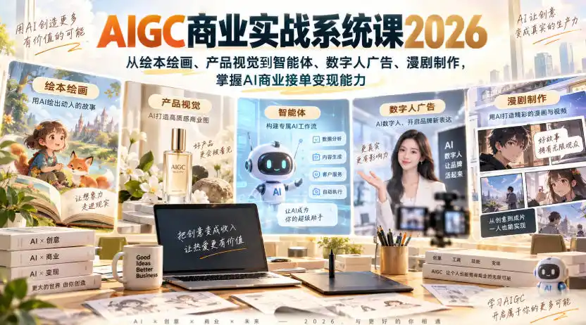 AIGC商业实战系统课2026，从绘本绘画、产品视觉到智能体、数字人广告、漫剧制作，掌握AI商业接单变现能力-百盟网