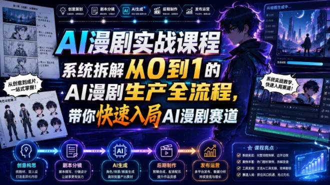 AI漫剧实战课程，系统拆解从0到1的AI漫剧生产全流程，带你快速入局AI漫剧赛道-百盟网