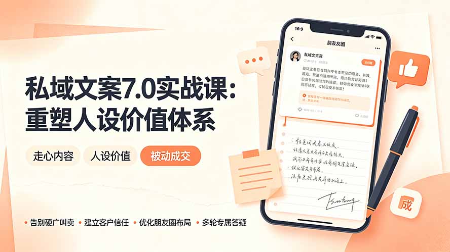 私域文案实战课7.0：重塑人设价值体系｜-告别硬广推销×走心内容×自我价值塑造，实现被动成交-百盟网