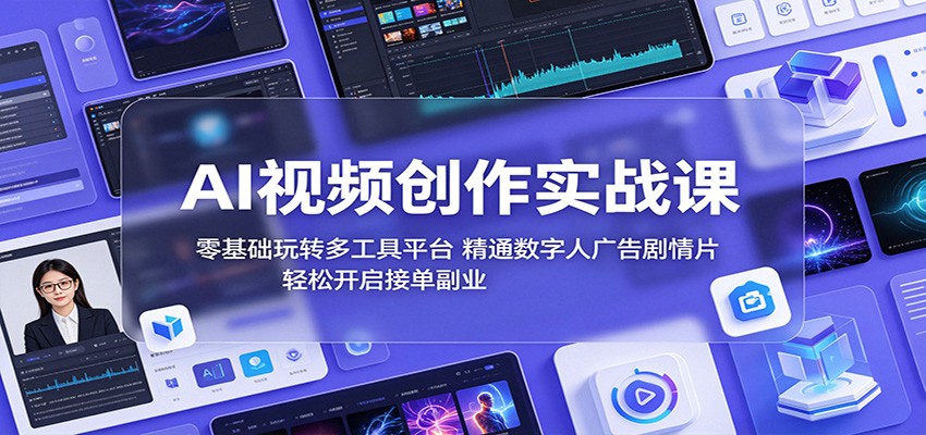 AI视频创作实战课:零基础玩转多工具平台,精通数字人广告、剧情片,轻松开启接单副业-百盟网