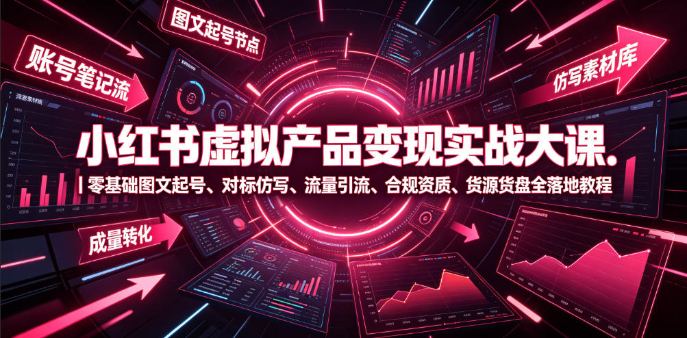 小红书虚拟产品变现实战大课|零基础图文起号、对标仿写、流量引流、合规资质、货源货盘全落地教程-百盟网