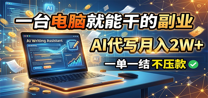 一台电脑就能干的副业，AI代写月入2W+，一单一结不压款-百盟网
