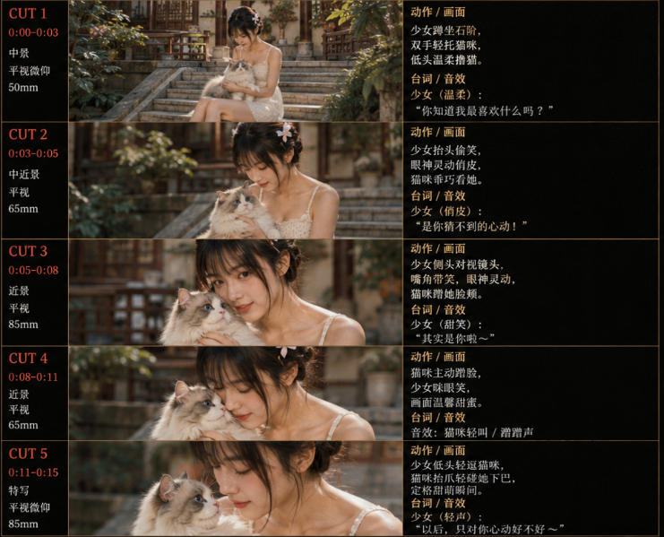 美女和猫故事提示词，人物一致性提示词+故事板-百盟网
