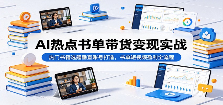 AI热点书单带货变现实战：热门书籍选题垂直账号打造，书单短视频盈利全流程-百盟网