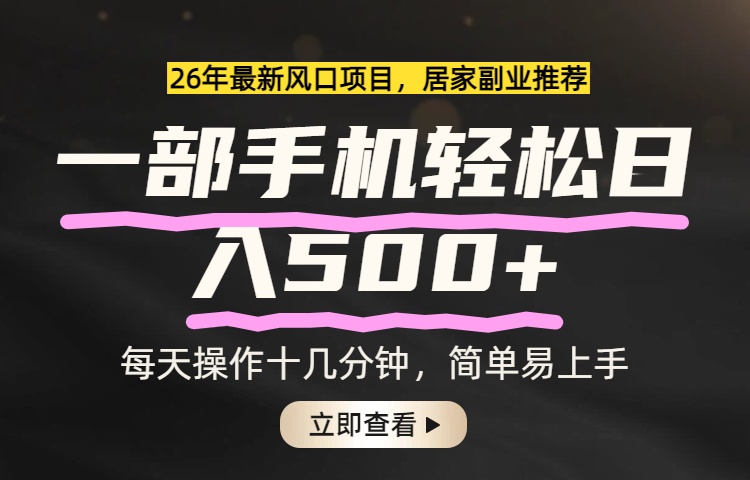 26年居家副业首选,一部手机轻松日入500+,长期稳定可做-百盟网
