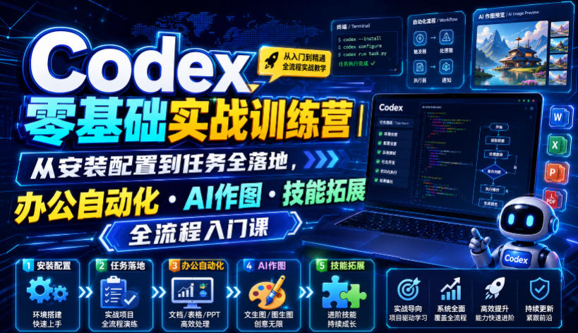 Codex零基础实战训练营｜从安装配置到任务全落地，办公自动化・AI作图・技能拓展全流程入门课-百盟网
