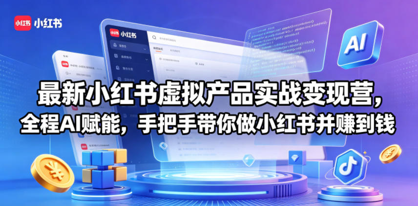 最新小红书虚拟产品实战变现营，全程AI赋能，手把手带你做小红书并赚到钱-百盟网