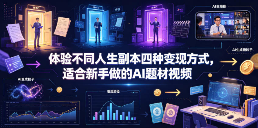 体验不同人生副本四种变现方式，适合新手做的AI题材视频-百盟网