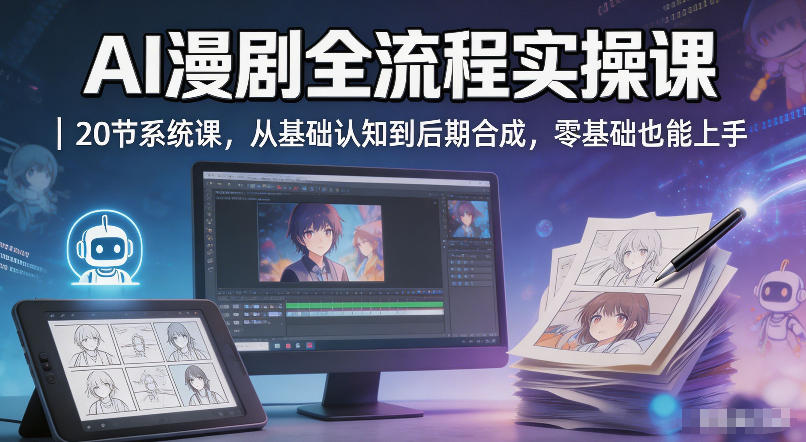 AI漫剧全流程实操课｜20节系统课，从基础认知到后期合成，零基础也能上手-百盟网
