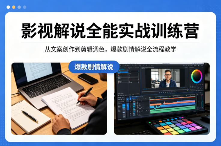 影视解说全能实战训练营:从文案创作到剪辑调色,爆款剧情解说全流程教学-百盟网