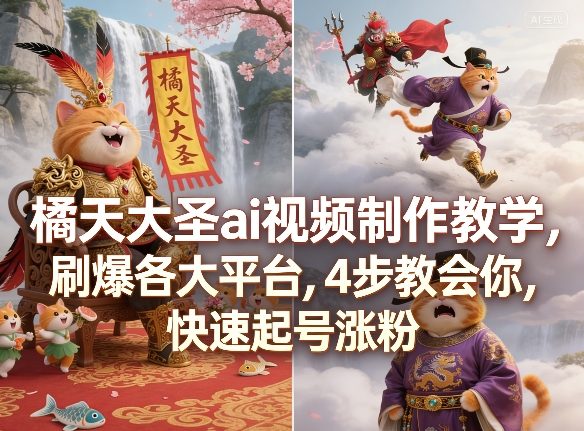 橘天大圣ai视频制作教学，刷爆各大平台，4步教会你，快速起号涨粉-百盟网