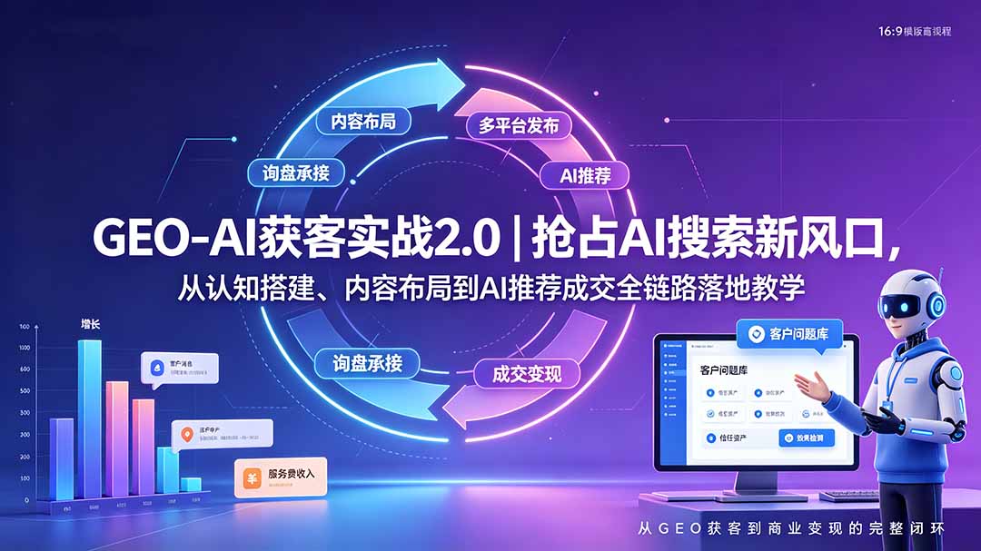 GEO-AI获客实战｜抢占AI搜索新风口，从认知搭建、内容布局到AI推荐成交全链路落地教学-百盟网
