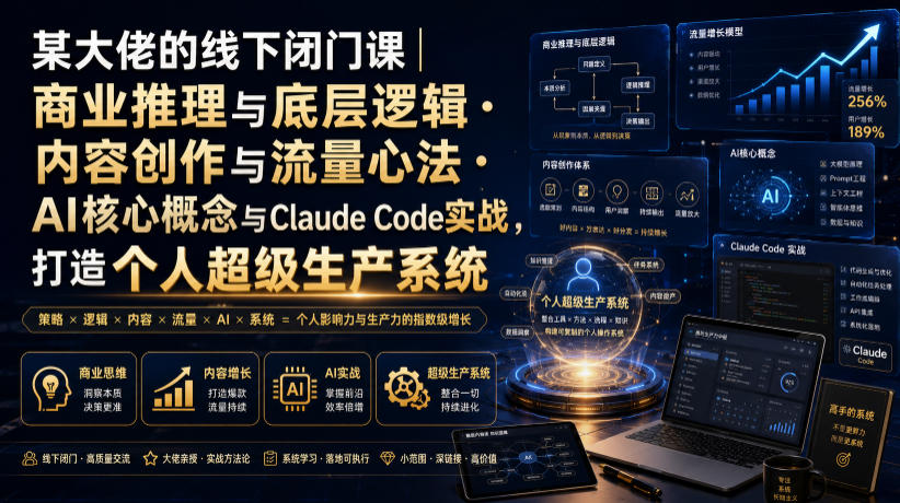 某大佬的线下闭门课｜商业推理与底层逻辑・内容创作与流量心法・AI核心概念与Claude Code实战，打造个人超级生产系统【录音+图片】-百盟网
