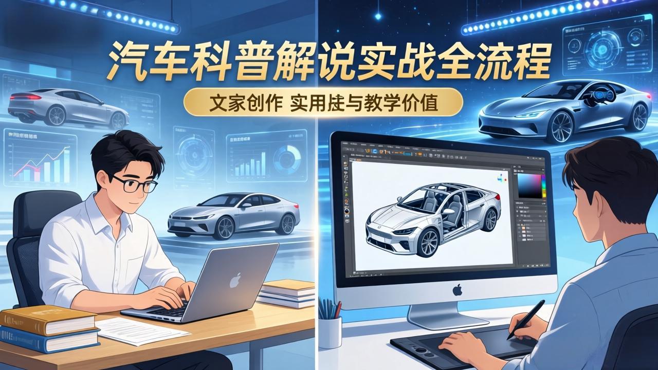 抖音汽车科普解说实战：文案+动画+画面处理+去水印全流程，打造专业汽车科普视频-百盟网